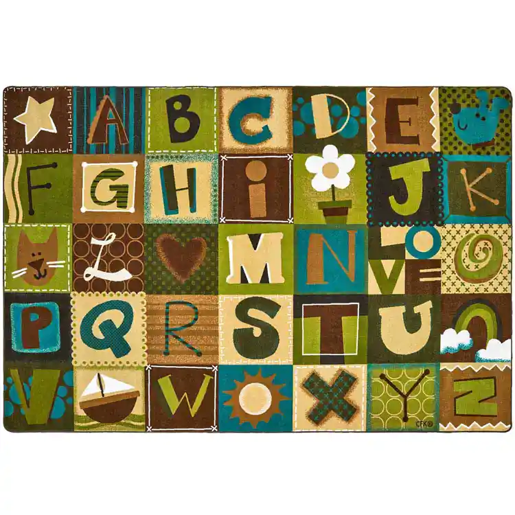 KIDSoft™ Alphabet Blocks Classroom Rug, Nature's Colors