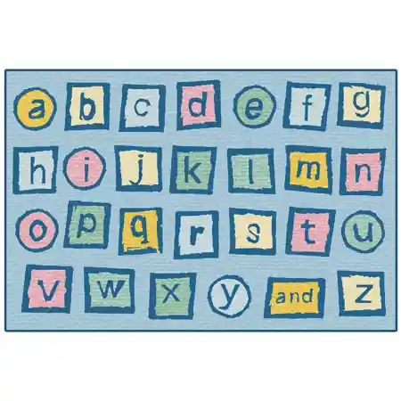 KID$ Value Classroom Rug™, Alphabet Blocks Rectangle 4'x6' Light Blue