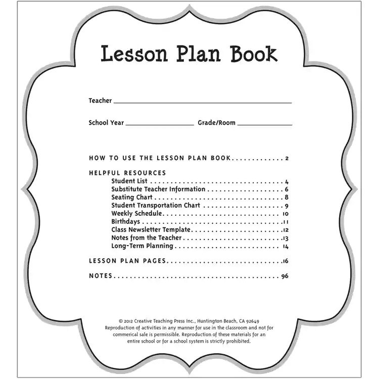 Black and White Lesson Plan Book