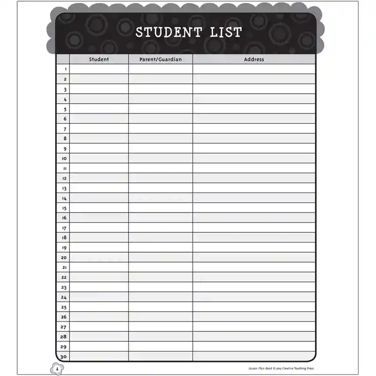 Black and White Lesson Plan Book