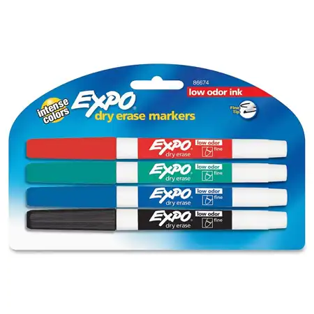 Expo Low Odor Dry-Erase Fine Markers, 4 Color Set