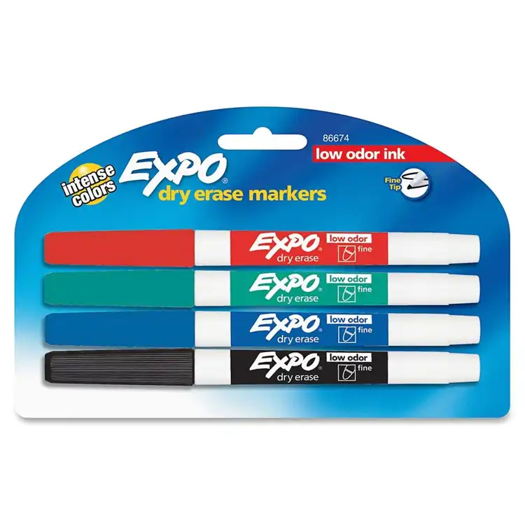 Expo Low Odor Dry-Erase Fine Markers, 4 Color Set