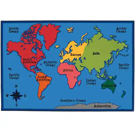 KID$ Value Plus Classroom Rug, World Map