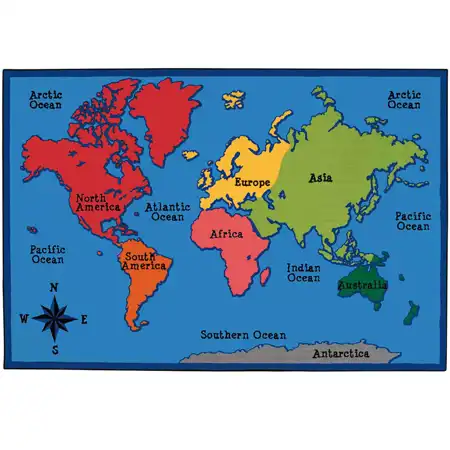 KID$ Value Plus Classroom Rug, World Map