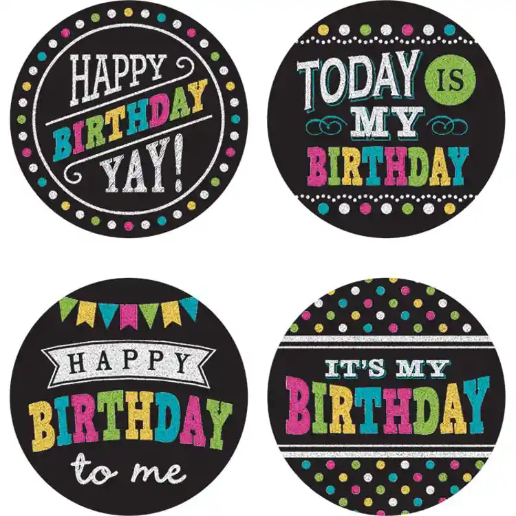 Chalkboard Brights Happy Birthday Wear 'Em Badges