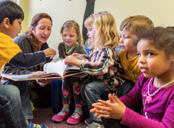 Teacher reading to a group of preschool children